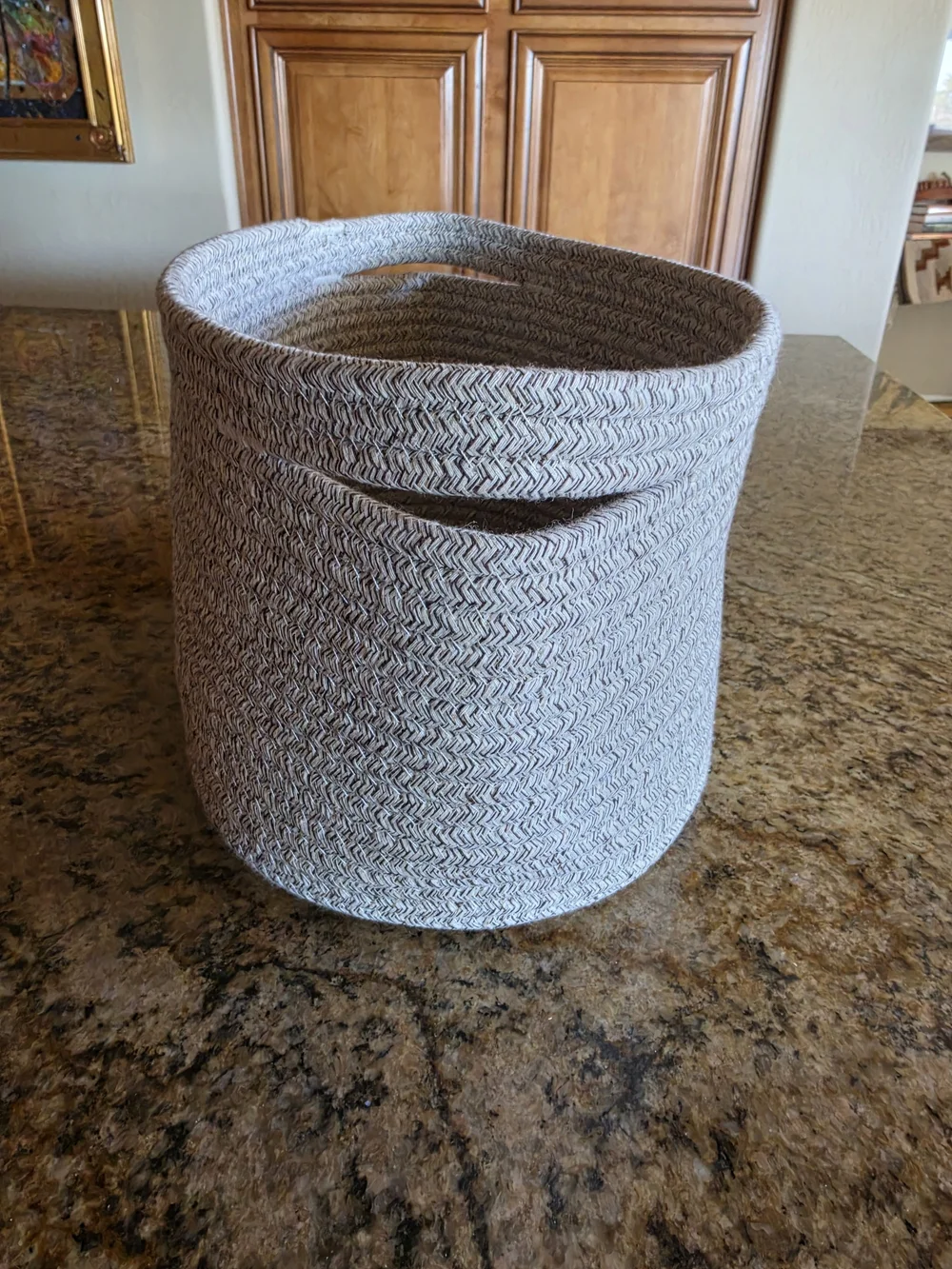 Neutral Cream + Brown Woven Rope Storage Basket Handles for Easy Carrying EUC